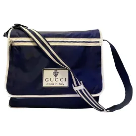 2000s Gucci Navy Canvas Crossbody messenger travel bag