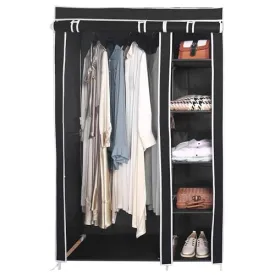 AROME PUR Fabric Canvas Wardrobe Organizer Clothes Rail Shelves Storage Closet Double Tall (Black)