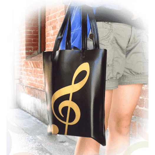 Black PU Tote Bag with G Clef