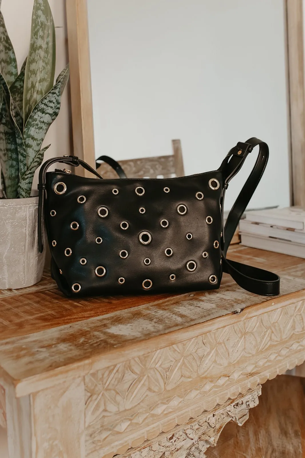 Black Taran Vegan Leather Crossbody Bag