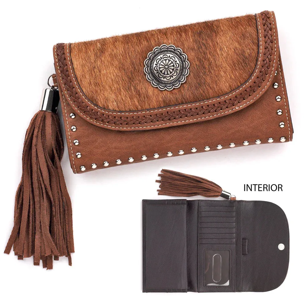 Blazin Roxx® Women's Tasseled Silver Concho Faux Hair Western Flap Wallet