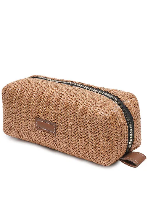 Caramel Raffia Weave Sleek Pouch