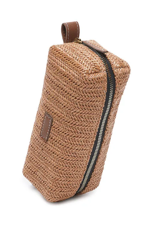 Caramel Raffia Weave Sleek Pouch