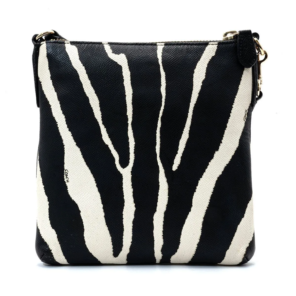 Coach Zebra Print Shoulder Bags Leather Black Colour For Women