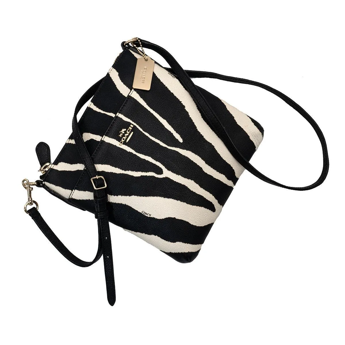 Coach Zebra Print Shoulder Bags Leather Black Colour For Women