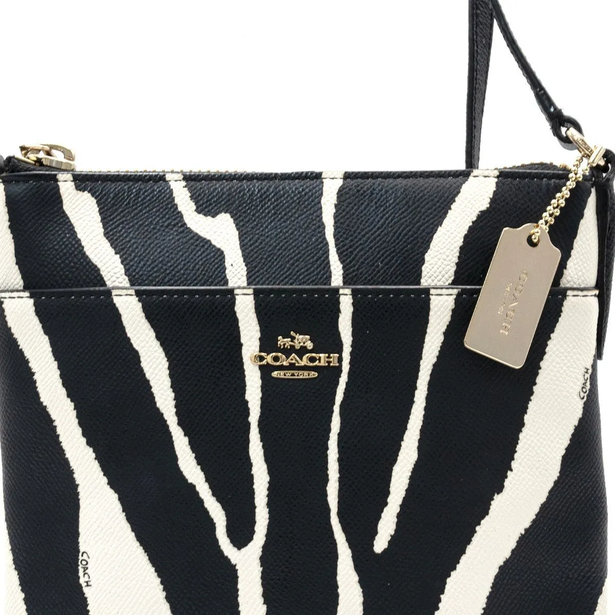 Coach Zebra Print Shoulder Bags Leather Black Colour For Women