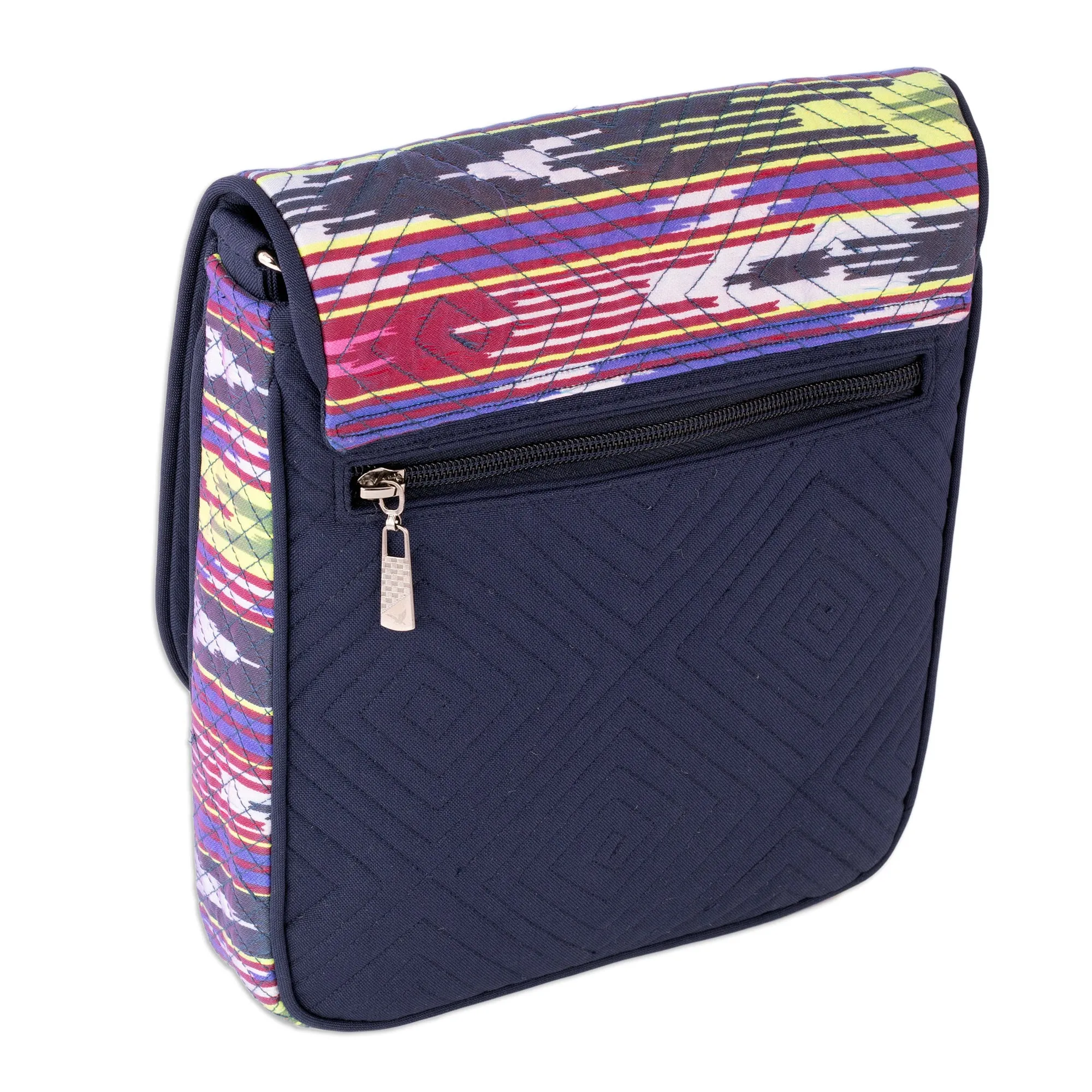 Colorful Ikat Messenger Bag with Adjustable Strap - Colorful Glee | NOVICA