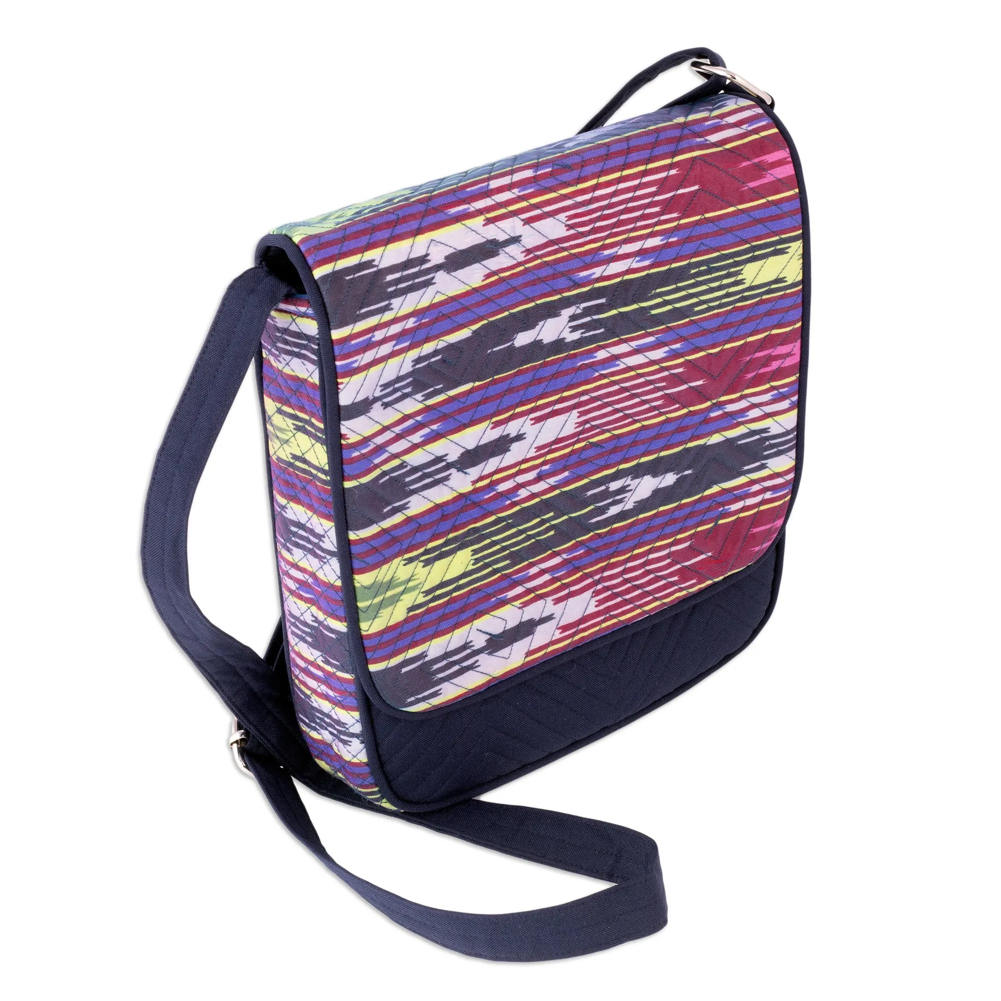 Colorful Ikat Messenger Bag with Adjustable Strap - Colorful Glee | NOVICA