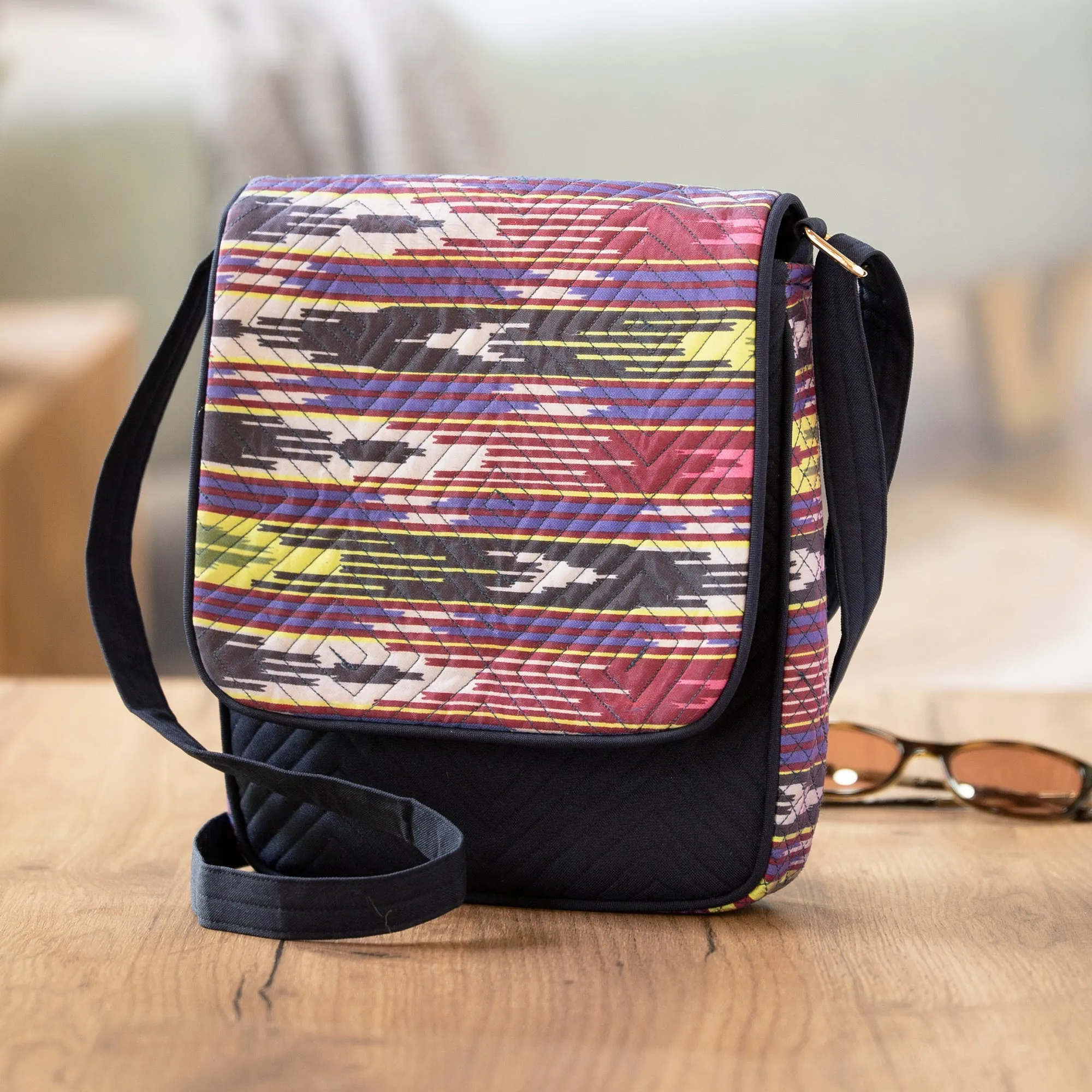 Colorful Ikat Messenger Bag with Adjustable Strap - Colorful Glee | NOVICA