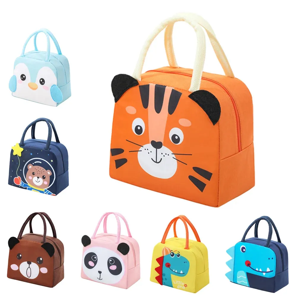 Cute 3d design Animal Printed Insulated  Lunch bag for kids (Sky blue Penguin)