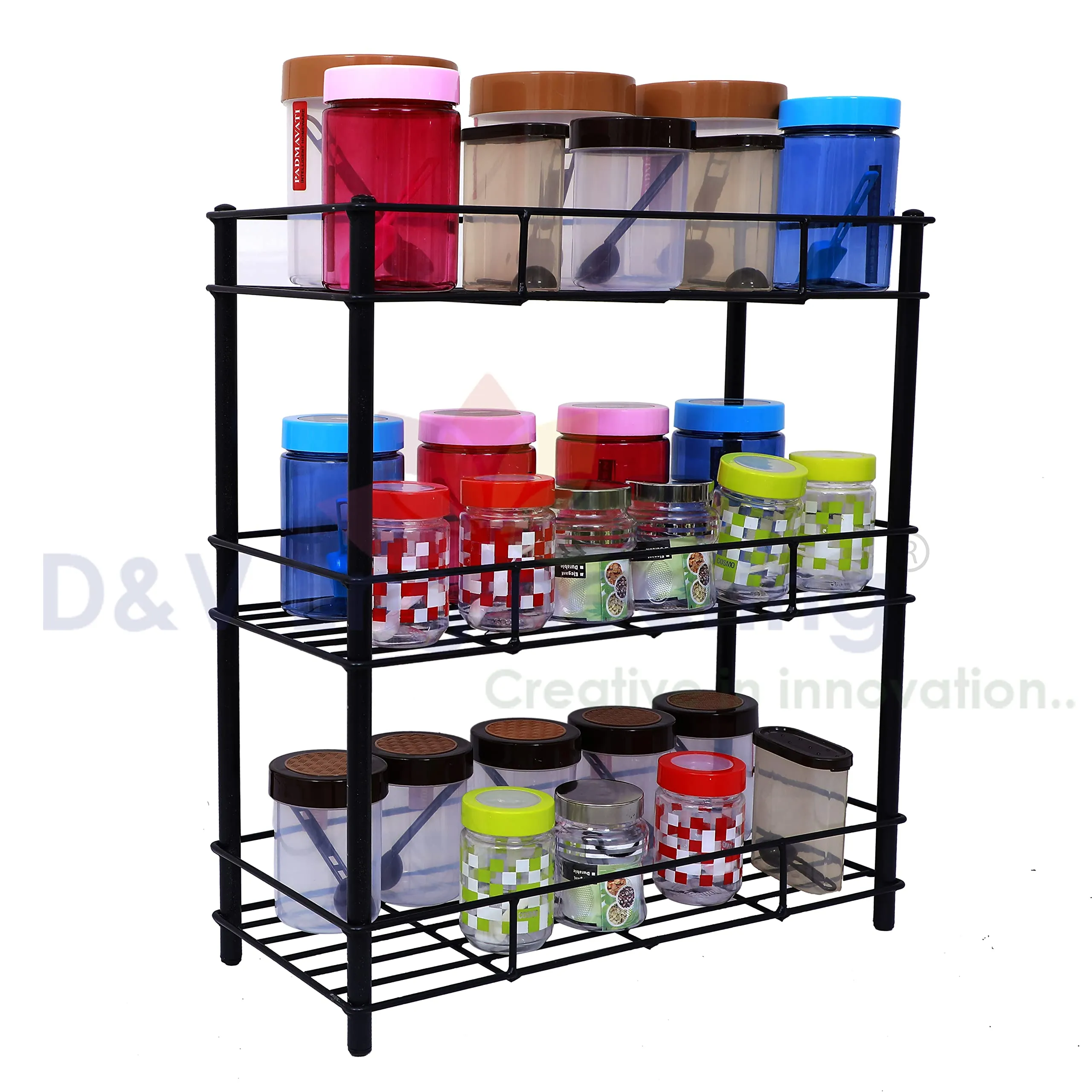 D&V ENGINEERING - Creative in innovation Multipurpose Storage Shelf Rack, Kitchen Countertop Shelf Organizer, Spice Rack (3 Tier) metal, Tiered Shelf