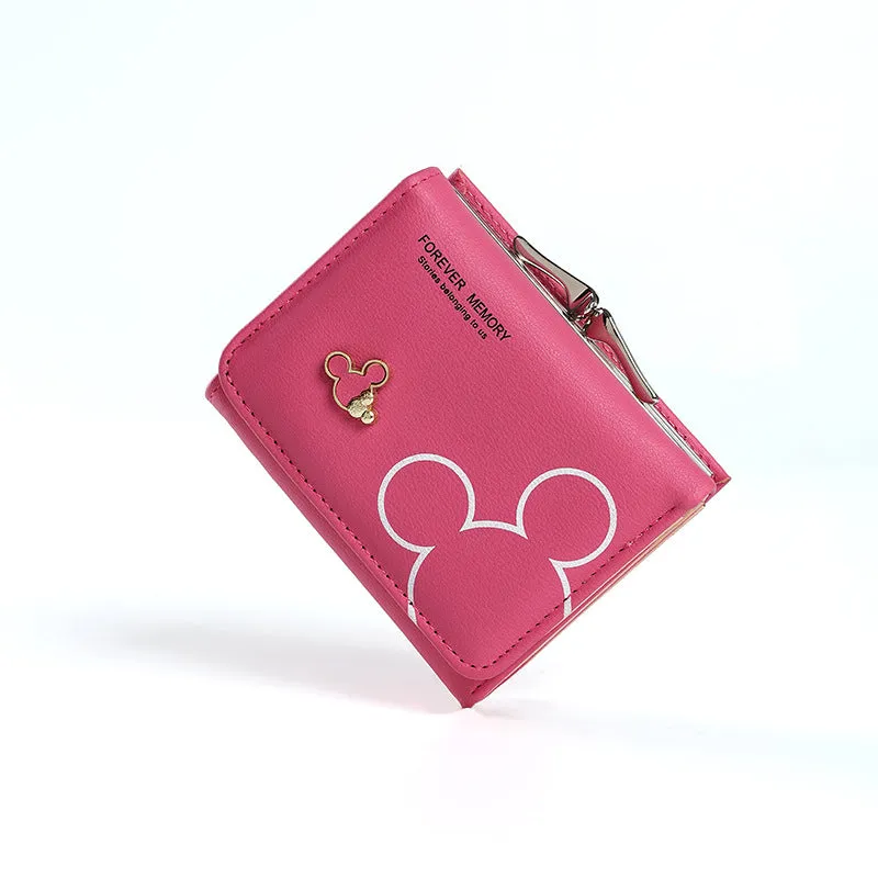 Disney Cute Mickey Mouse Women's Bag PU Fashion Wallet Designer Coin Purse Buckle Credit Card Bag