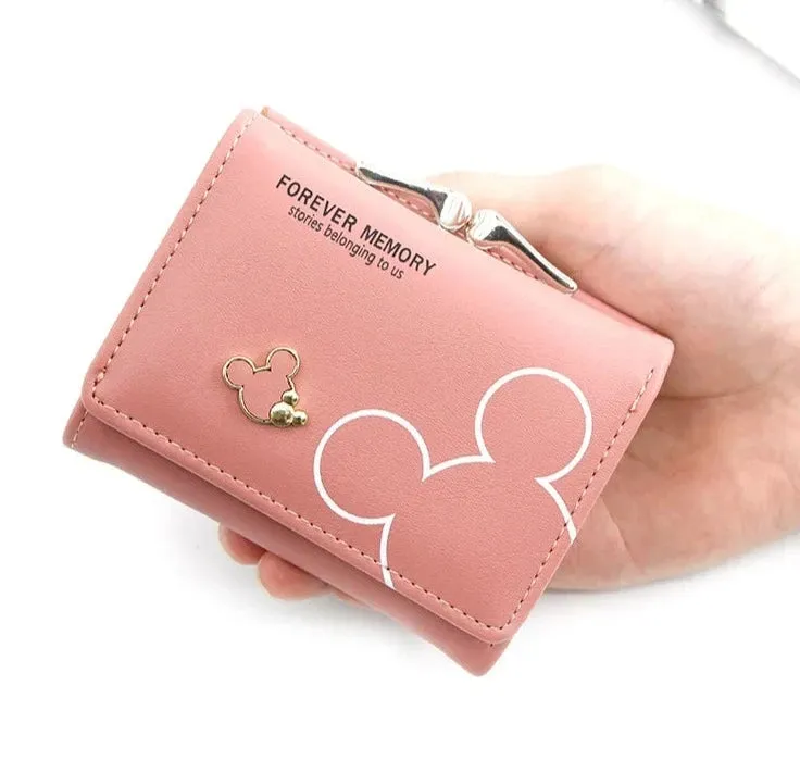 Disney Cute Mickey Mouse Women's Bag PU Fashion Wallet Designer Coin Purse Buckle Credit Card Bag