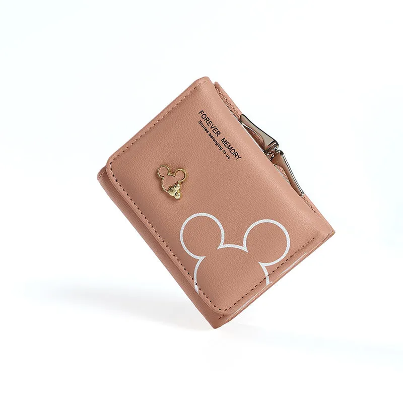 Disney Cute Mickey Mouse Women's Bag PU Fashion Wallet Designer Coin Purse Buckle Credit Card Bag