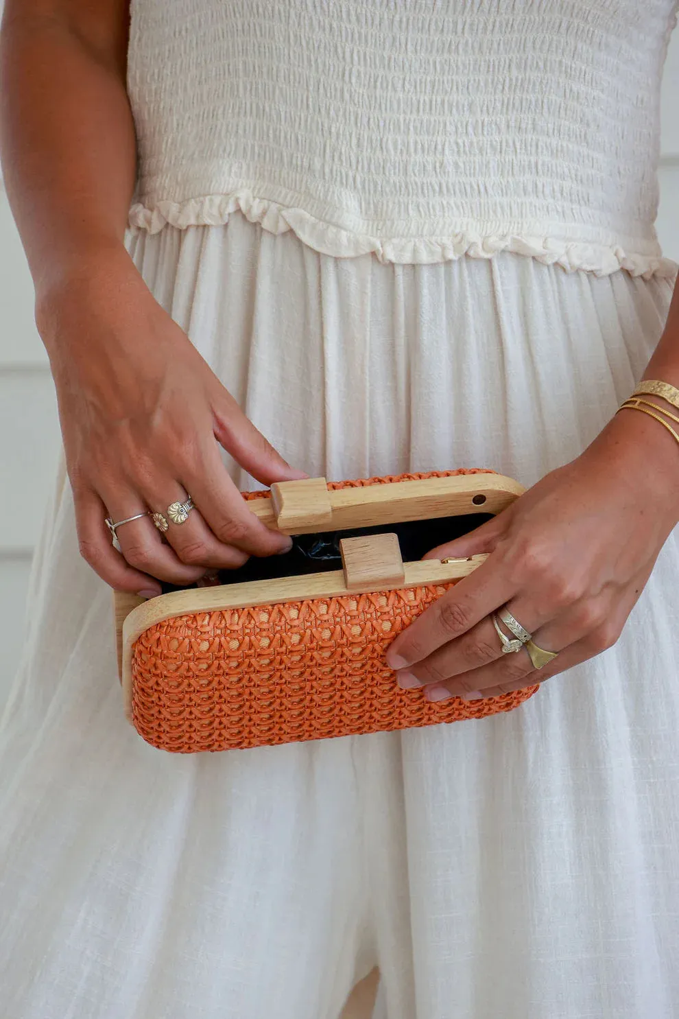 Ember Woven Timber Clutch