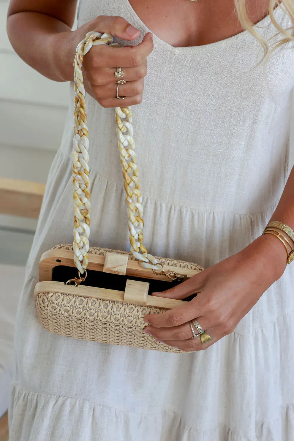 Ember Woven Timber Clutch