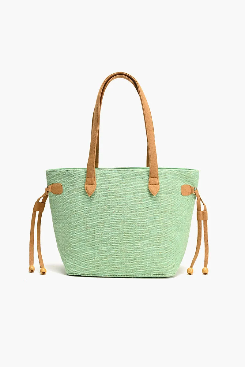 Embroidered Beaded Tote-Sage Floral