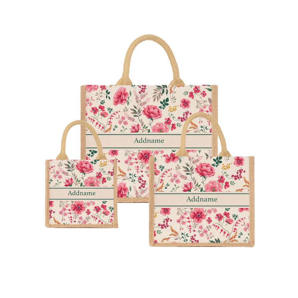 Flora Cerise Jute Tote Bag