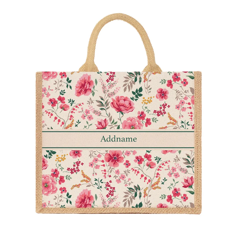 Flora Cerise Jute Tote Bag