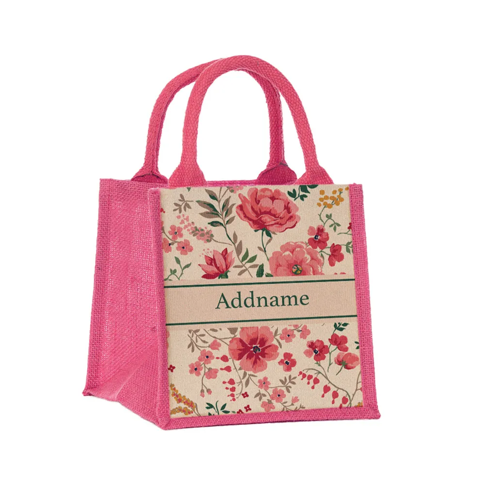 Flora Cerise Jute Tote Bag