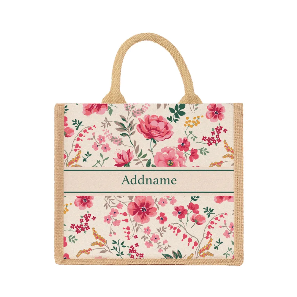 Flora Cerise Jute Tote Bag