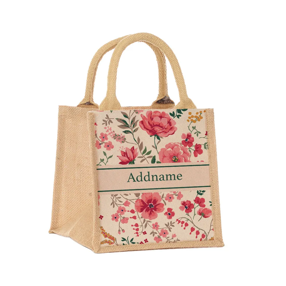 Flora Cerise Jute Tote Bag