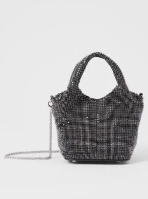 French Connection Diamante Bucket Bag-Black-SBXAG