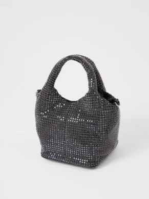 French Connection Diamante Bucket Bag-Black-SBXAG