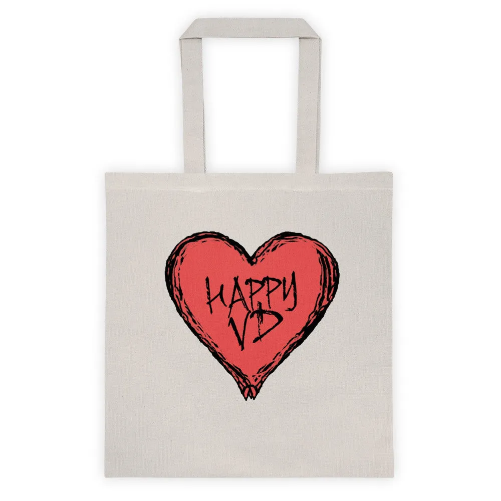 Happy VD Valentines Day Heart Two Sided Print Tote Bag