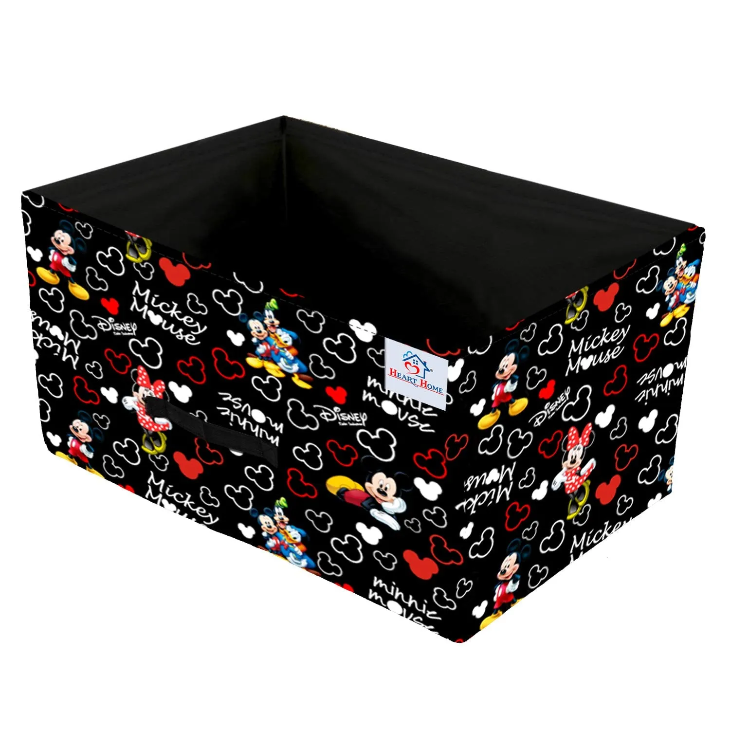 Heart Home Disney Mickey Print Non Woven Fabric Modular Closet Organizer Box with Handle Set Of 3(Black)-HHEART16029