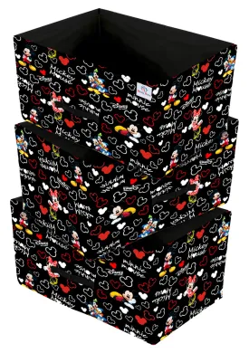 Heart Home Disney Mickey Print Non Woven Fabric Modular Closet Organizer Box with Handle Set Of 3(Black)-HHEART16029