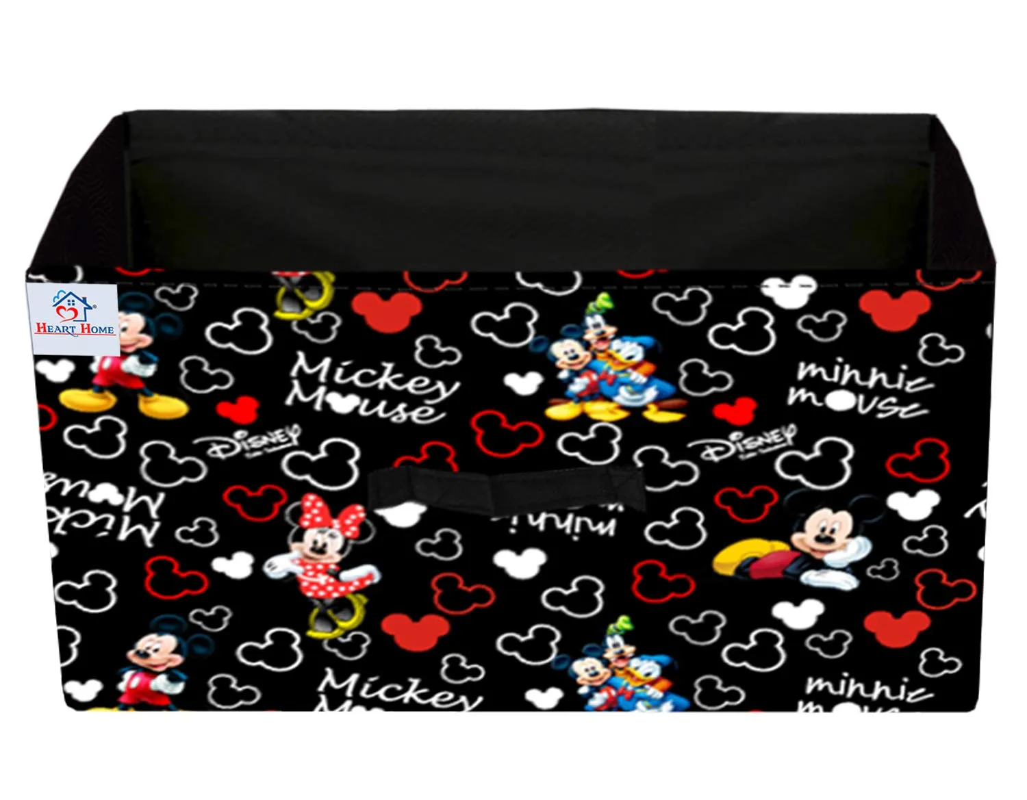 Heart Home Disney Mickey Print Non Woven Fabric Modular Closet Organizer Box with Handle Set Of 3(Black)-HHEART16029