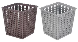 Heart Home Square Shape M 5 Multipurpose Plastic Holder/Organizer/Stand for Kitchen, Bathroom, Office Use - Pack of 2 (Brown & Grey)-46HH0451