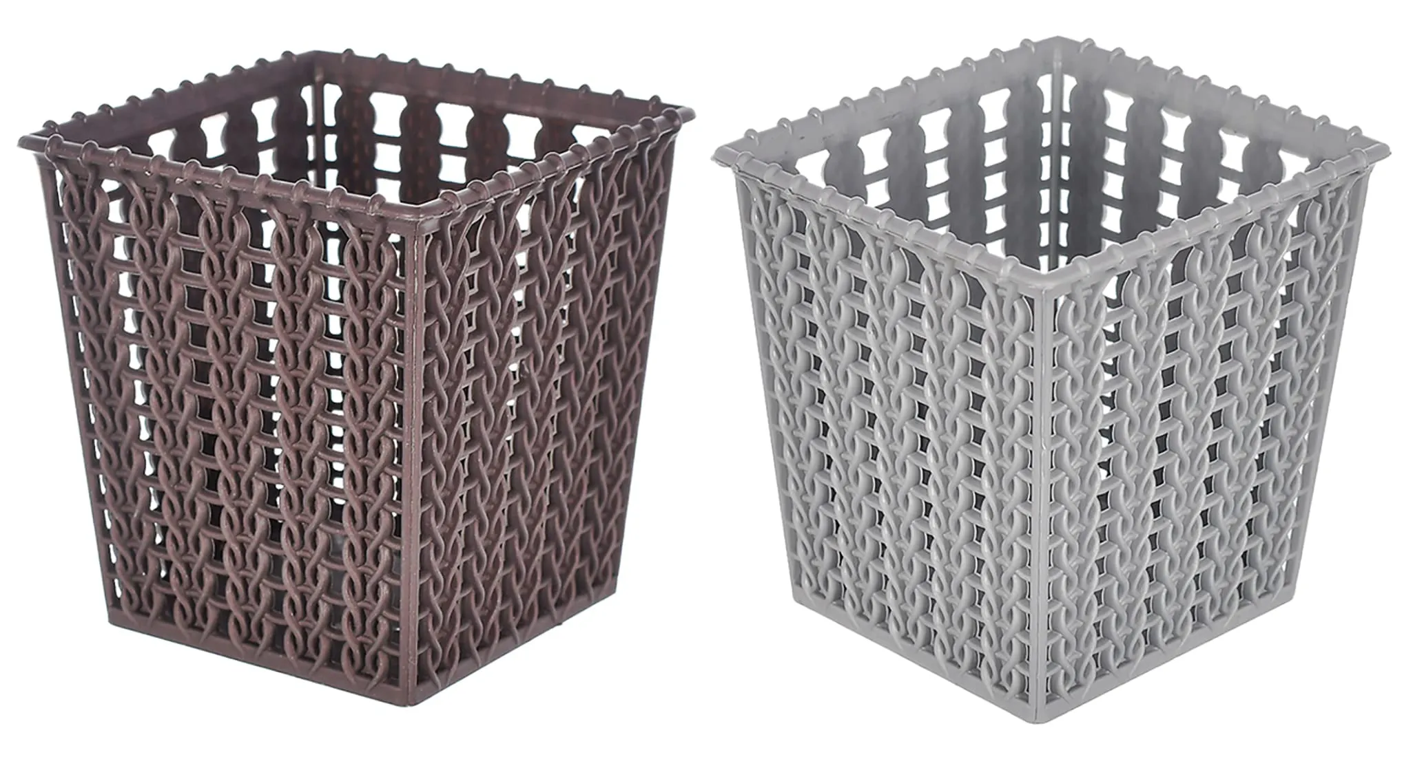 Heart Home Square Shape M 5 Multipurpose Plastic Holder/Organizer/Stand for Kitchen, Bathroom, Office Use - Pack of 2 (Brown & Grey)-46HH0451