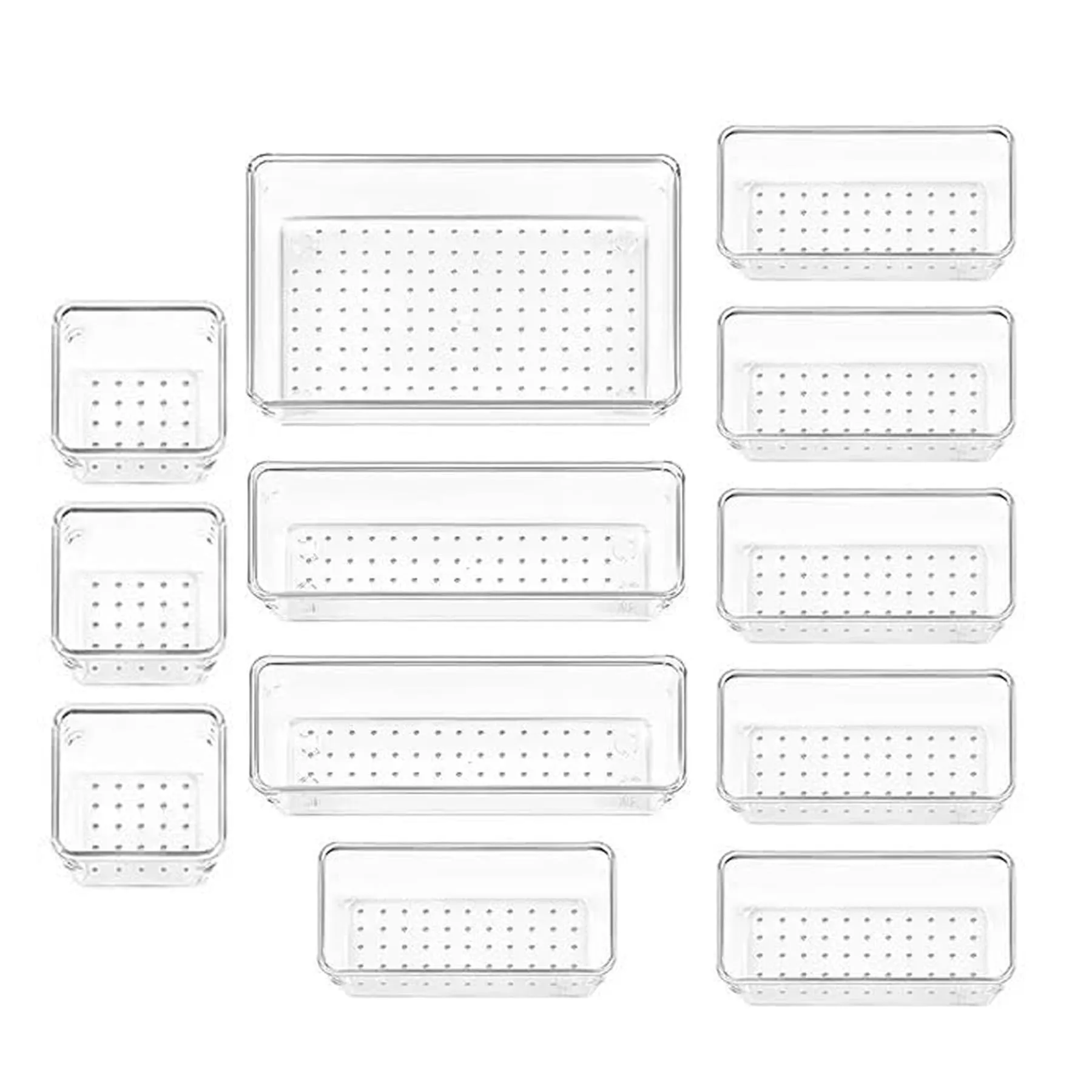 Heart Home Storage Organizer Set | Kitchen Organizer | Makeup Organizer Tray Set | Desk Drawer Divider Tray | Multi-Purpose Organizer Set | Stationery Organizer | 12 Piece Set | Transparent