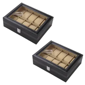 Kuber Industries 10 Slots Watch Organizer|Watch Storage Box For Men & Women|Secure Closer|Wrist Watch Display BoxBlack|Pack of 2|