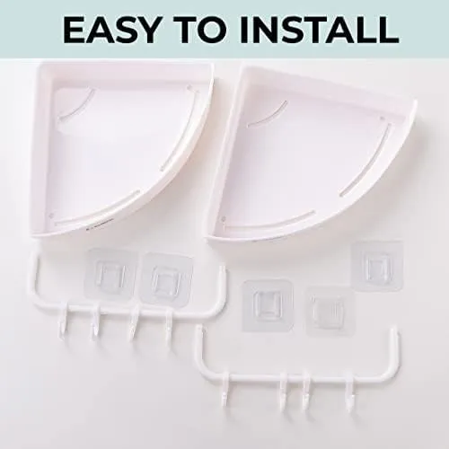 Kuber Industries Bathroom & Kitchen Organizer With Towel Hanger Hooks|Multipurpose Corner Wall Shelves|Self-Adhesive| PP|Pack of 8|A2910|White