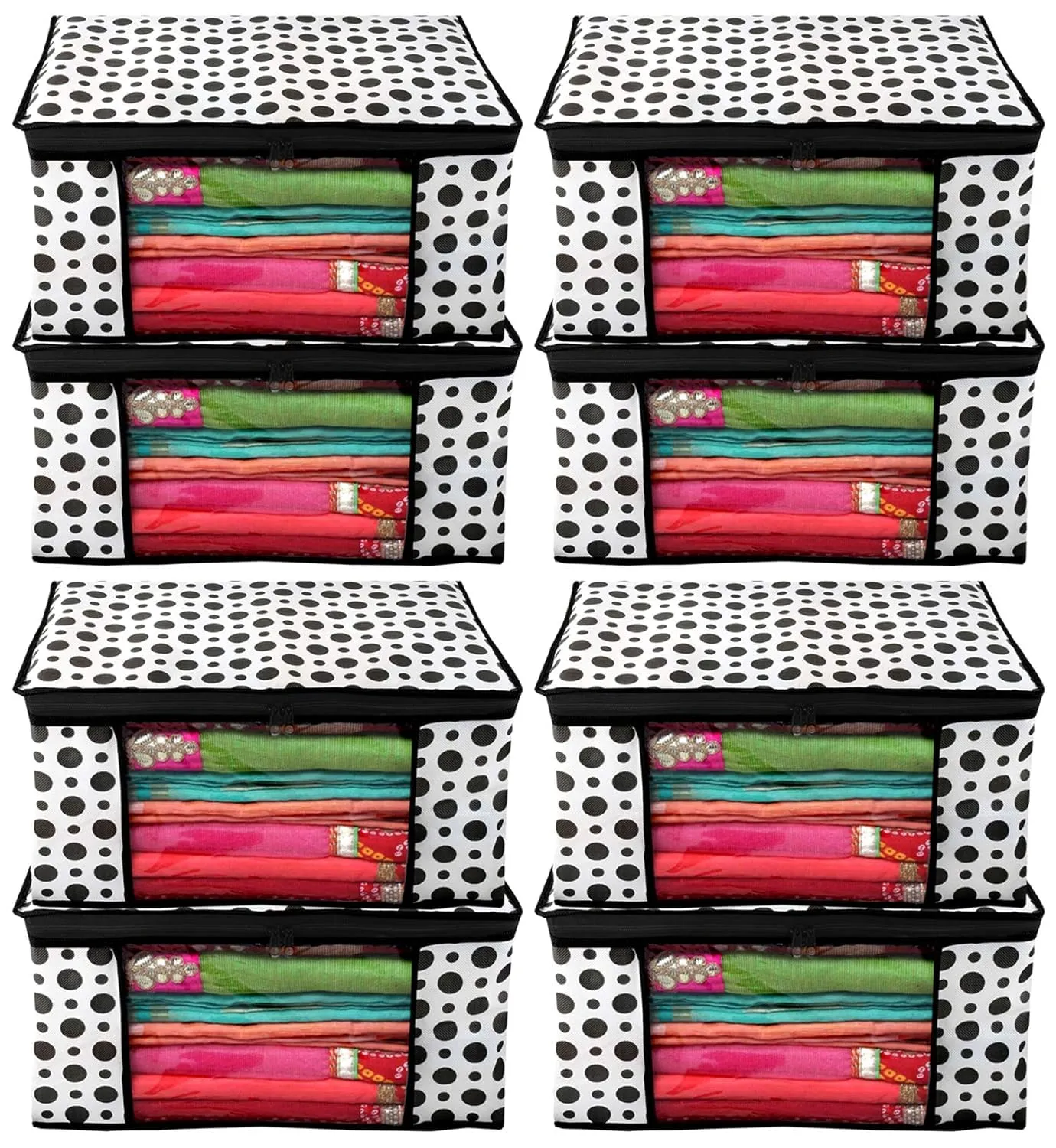 Kuber Industries Clothes Organizer For Wardrobe (Pack of 8) - Storage Organizer For Saree | Shirts | Lehenga | Salwar - Dress Organizer For Wardrobe - Saree Covers With Zip (Printed) (Black and White)