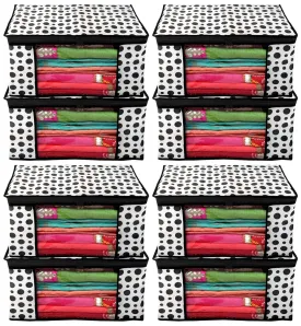 Kuber Industries Clothes Organizer For Wardrobe (Pack of 8) - Storage Organizer For Saree | Shirts | Lehenga | Salwar - Dress Organizer For Wardrobe - Saree Covers With Zip (Printed) (Black and White)