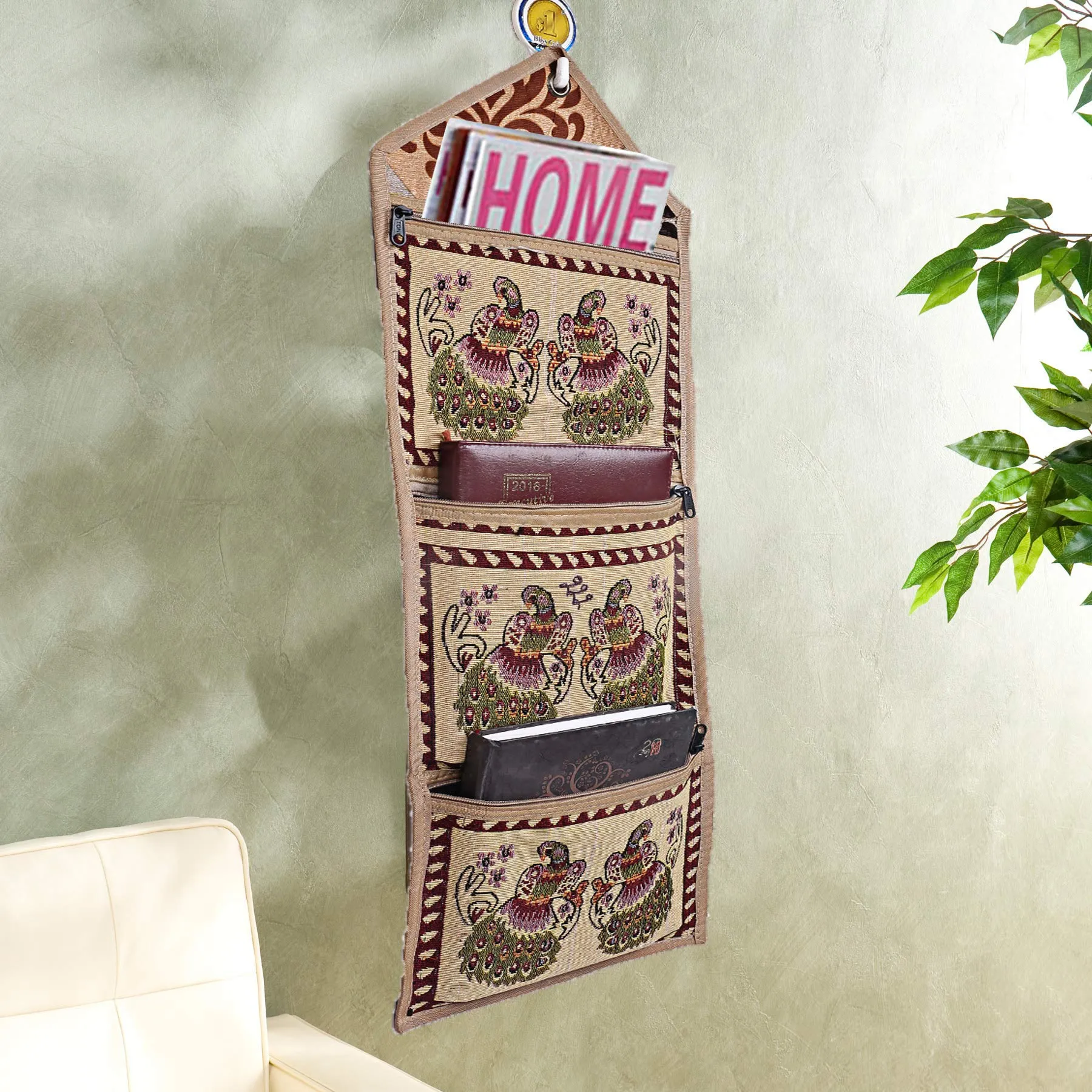 Kuber Industries Cotton Hanging Storage Organizer|Letter Magazine Holder|Wall Hanging|Pack of 2 (Cream)