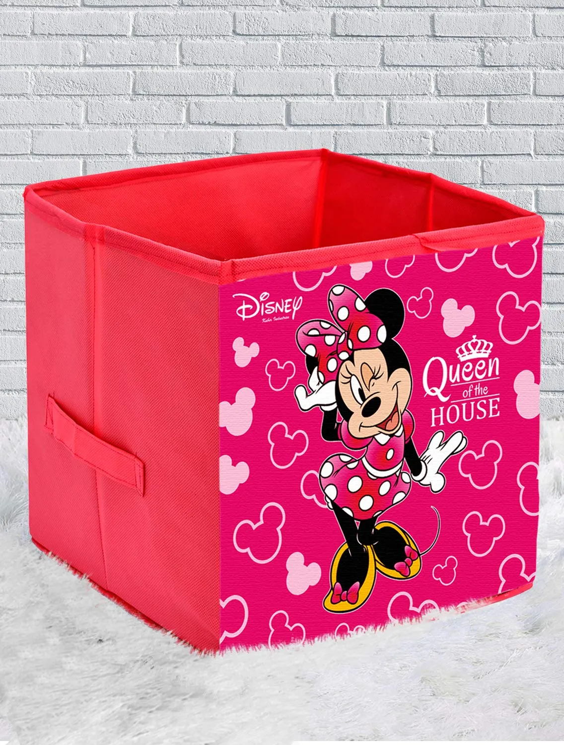 Kuber Industries Disney Minnie Print Non Woven Fabric Foldable Storage Cube Storage Box with Handle, (Extra Large, Pink, KUBMART16158)