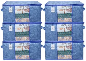 Kuber Industries Leheriya Design Non Woven Underbed Storage Bag|Large Storage Organiser|Blanket Cover with Transparent Window|Size 65 x 47 x 34 CM|Pack of 6 (Blue)- CTKTC0015226