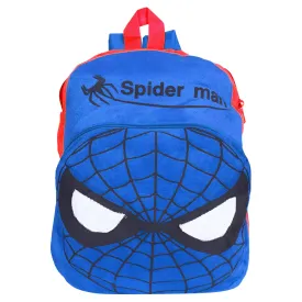 Kuber Industries Marvel Spiderman Backpack | 2 Compartment Velvet School Bag | School Bag for Kids | Kids School Backpack | Backpack for School | Blue