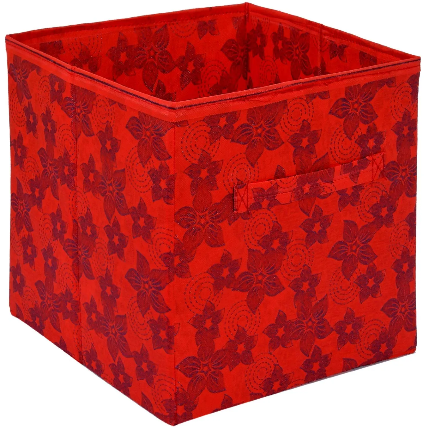 Kuber Industries Metalic Printed Non-Woven Storage Box/Bin With Handle- Pack of 2 (Red)-HS43KUBMART26214