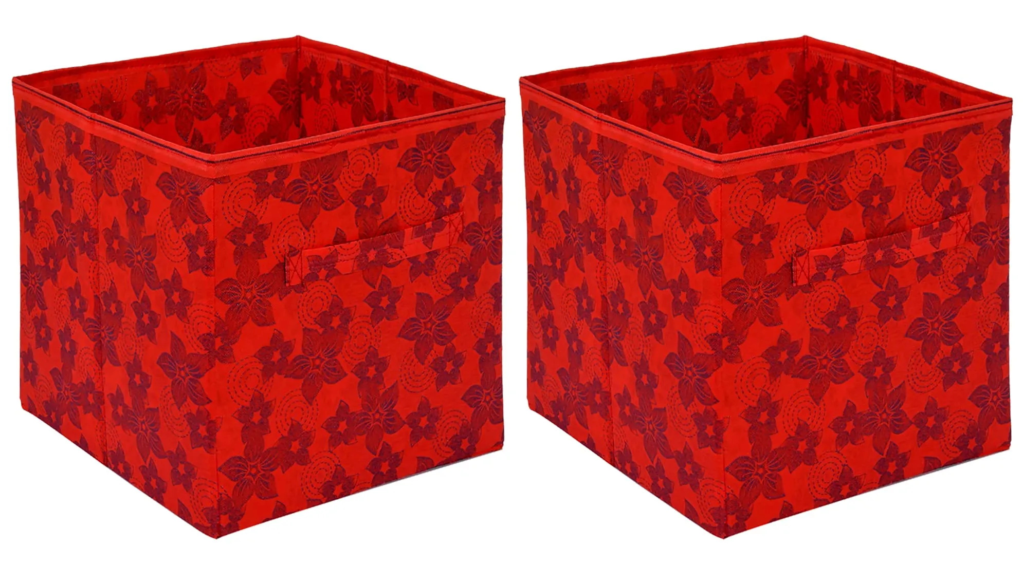 Kuber Industries Metalic Printed Non-Woven Storage Box/Bin With Handle- Pack of 2 (Red)-HS43KUBMART26214