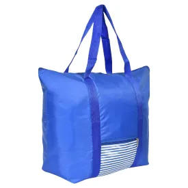 Kuber Industries Storage Bag | Clothes Storage Bag | Storage Bag with Handle | Parachute Shopping Bag | Grocery Hand Bag | Foldable Storage Bag | Lining Front Pocket | Blue