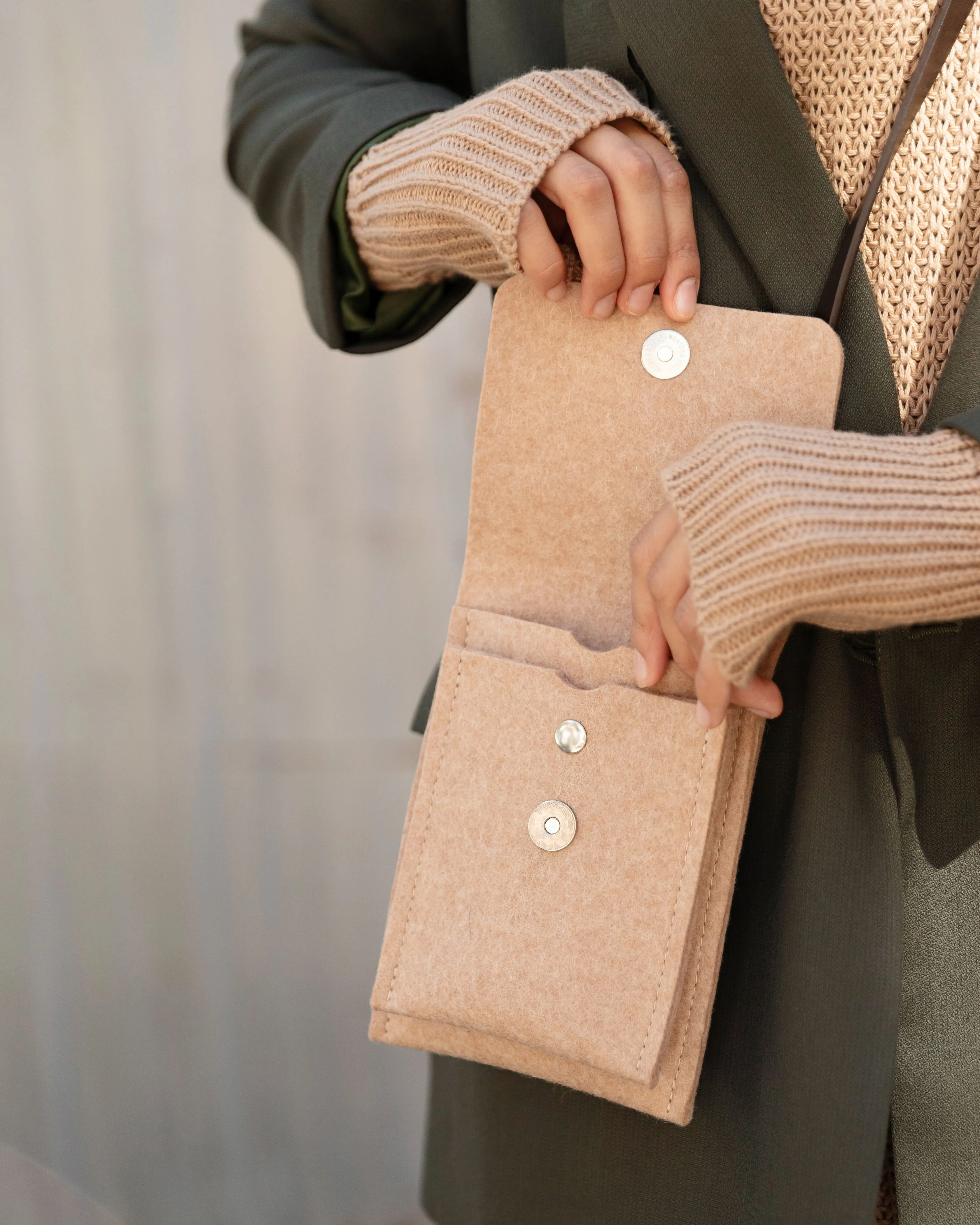 Light Grey Felt Crossbody Bag