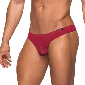 Male Power Seamless Sleek Sleek Thong w/sheer pouch Wine S/M