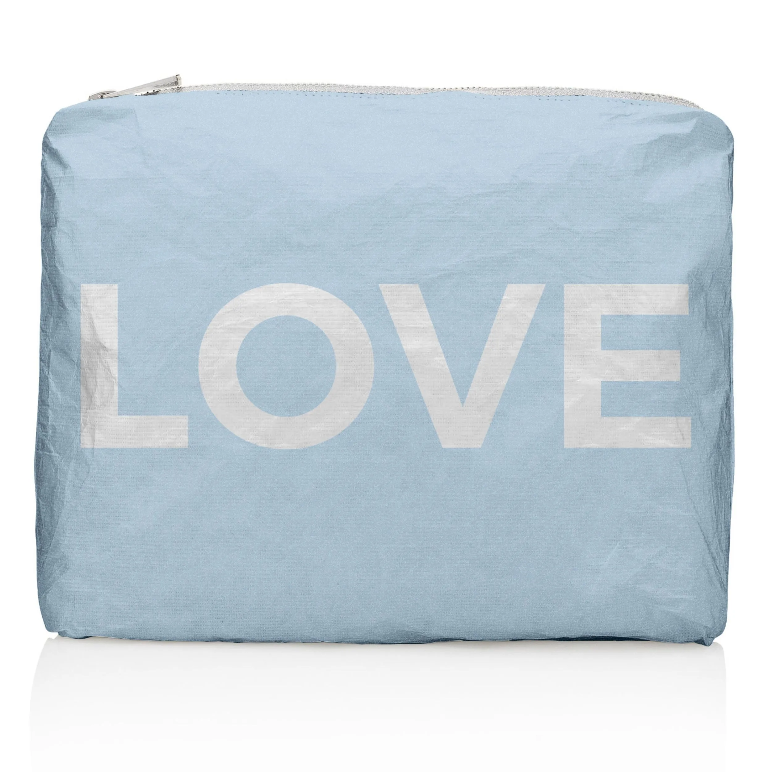 Medium Zipper Pouch - Shimmer Ice Blue with Silver LOVE