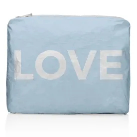 Medium Zipper Pouch - Shimmer Ice Blue with Silver LOVE